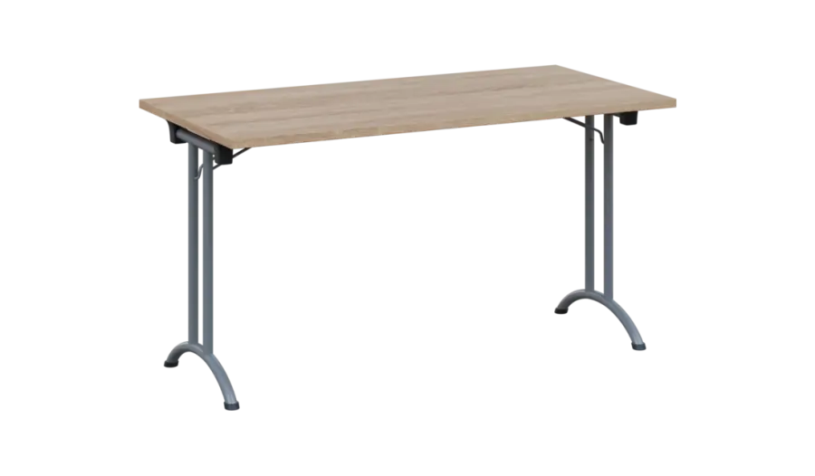 SLA 140 lak skládací jednací stůl 1394x700, deska 25 mm, podnož stříbrný lak, deska dub bardolino